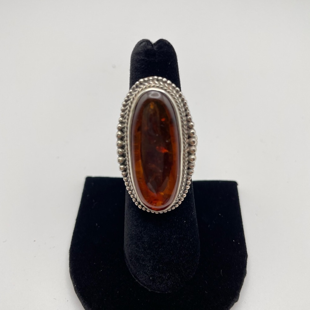 Vintage Suarti Baltic Amber 925 sterling silver statement ring. Size 6